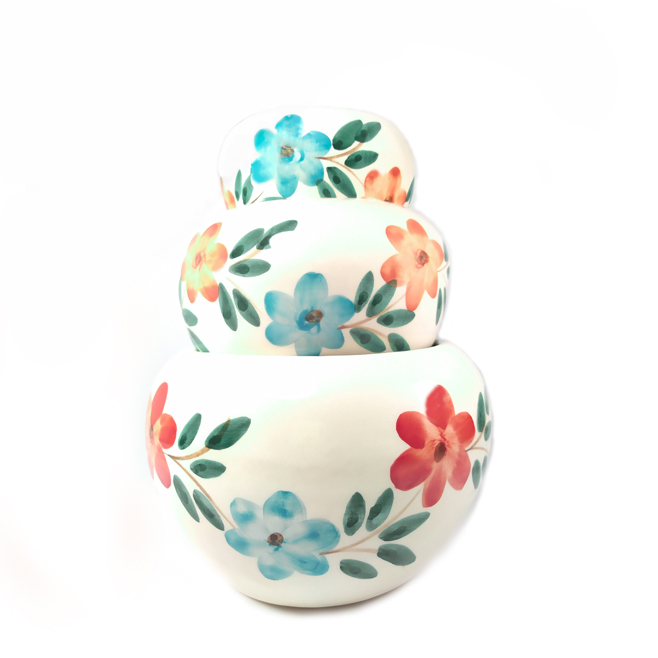 گلدان سرامیکی  طرح گل مدل توپی کد gg-01 مجموعه 3 عددی