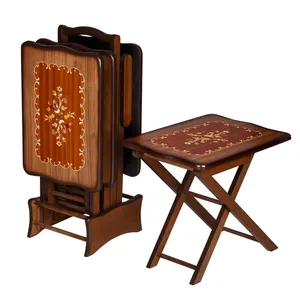 میز عسلی معرق تاشو چشمه نور کد D-103-BR مجموعه 4 عددی