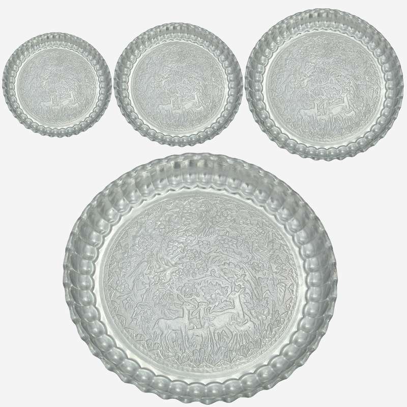 سینی طرح گل و مرغ مدل برجسته مجموعه 4 عددی