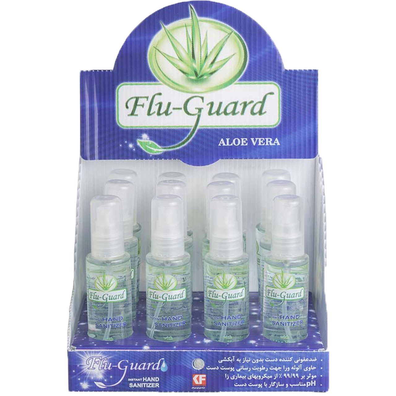 پک ژل ضدعفونی کننده دست Flu Guard حاوی آلوئه ورا حجم 70 میلی لیتر بسته 12 عددی