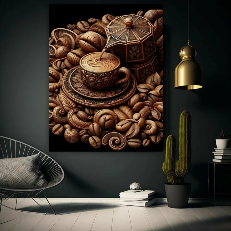 تابلو بوم مخمل طرح فنجان قهوه حلزونی مدل دیپ کد FP105651