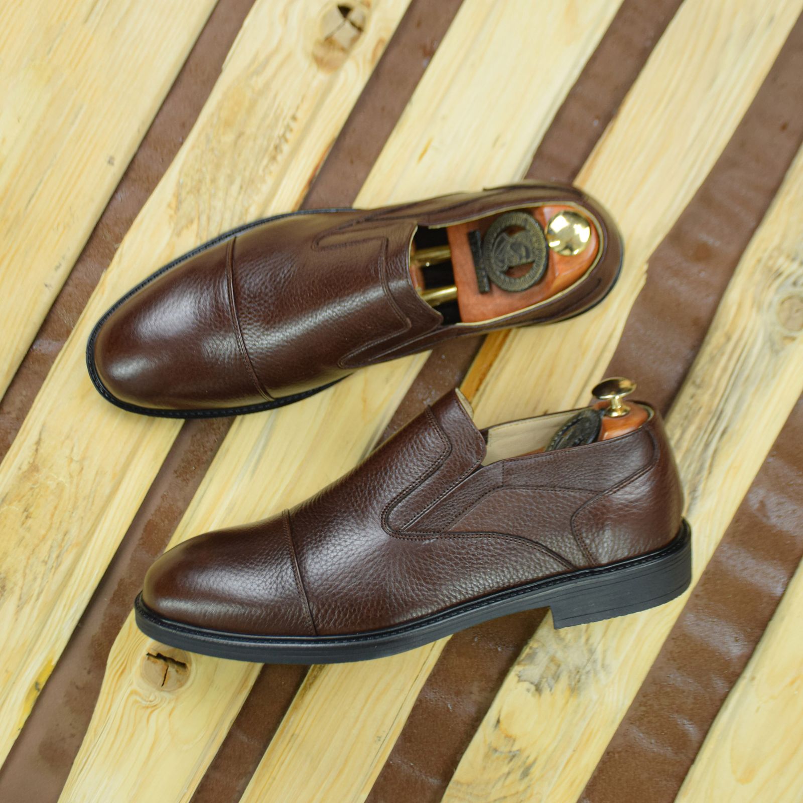 کفش مردانه کرمانی مدل چرم طبیعی کد 1082 رنگ قهوه ای -  - 4