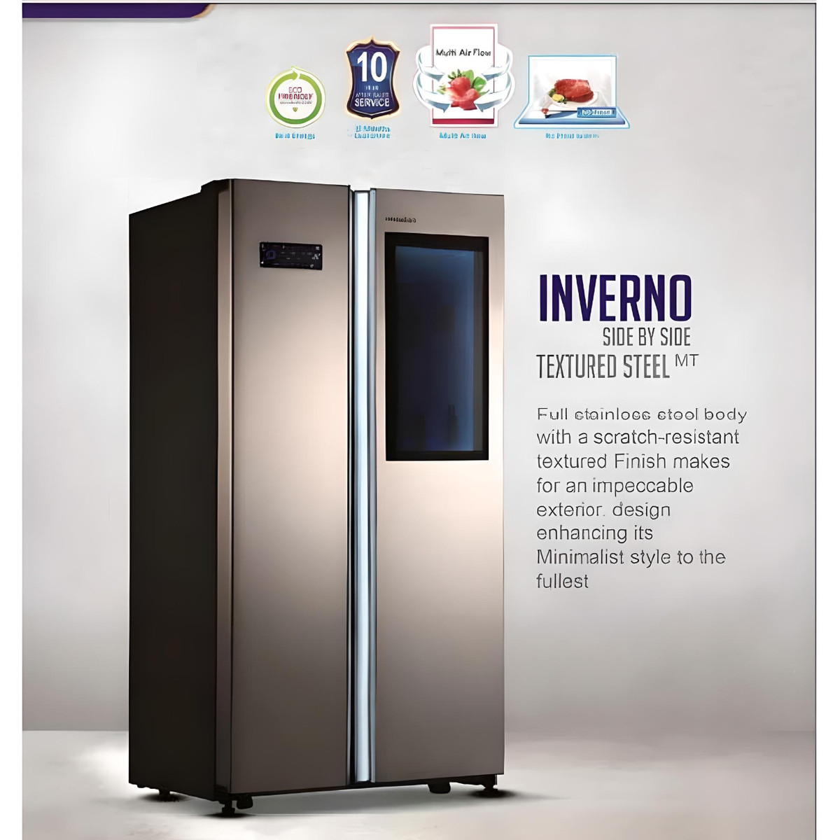 یخچال و فریزر ساید بای ساید 32 فوت استیلون مدل INVERNO