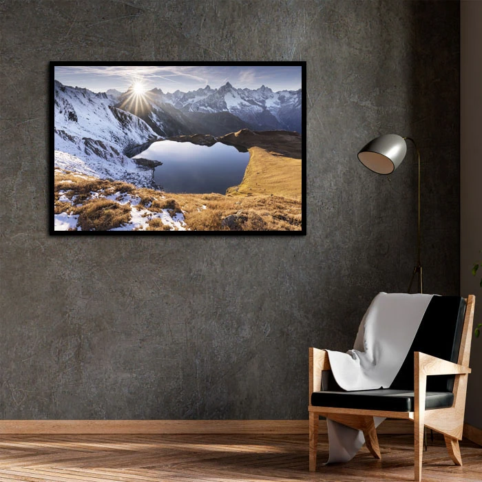 تابلو نوری بکلیت طرح منظره طبیعت کوهستانی مدل B-D2057 فریم مشکی