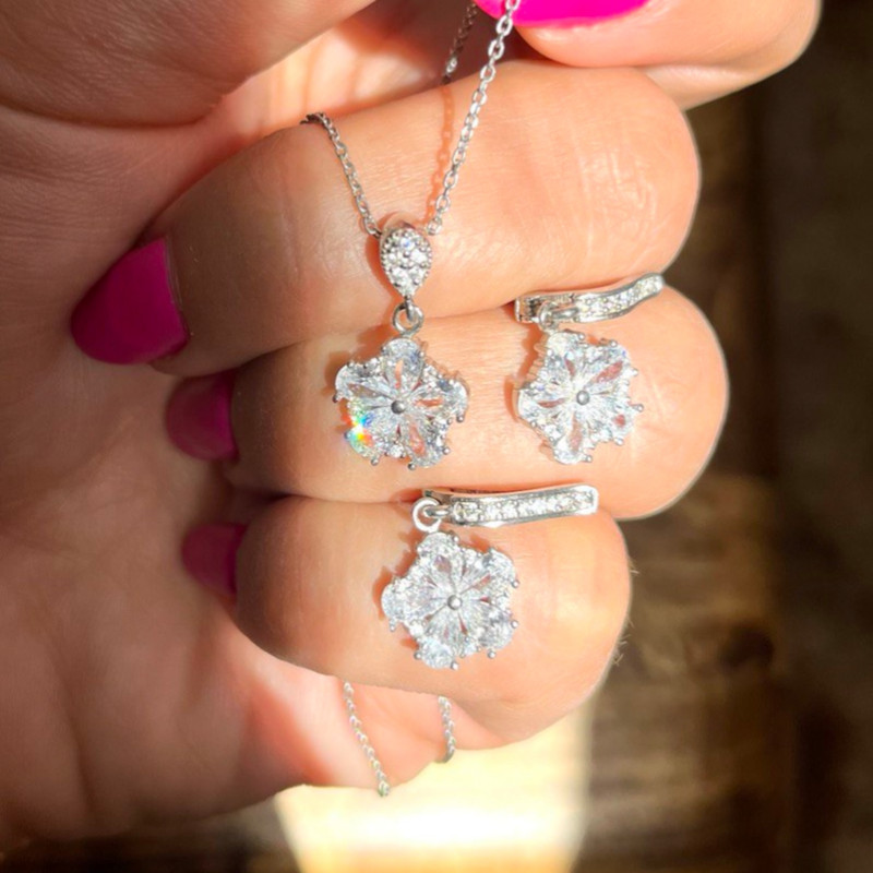 نیم ست نقره زنانه مدل شکوفه کد BARF11