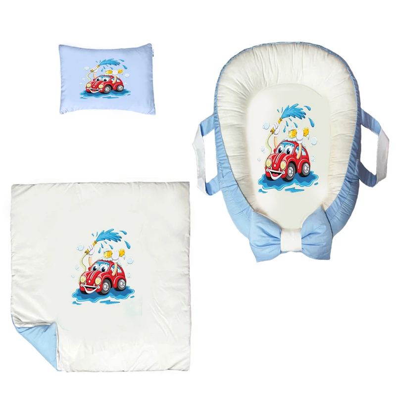سرویس خواب سه تکه نوزاد ناریکو مدل گارد محافظ دار طرح ماشین کد 037