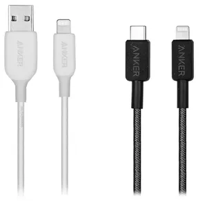 کابل تبدیل USB-C به لایتنینگ انکر مدل A81B5H11 Anker 322 طول 0.9 متر به همراه کابل تبدیل USB-A به لایتنینگ انکر مدل A8813H21 Anker PowerLine III طول 1.8 متر