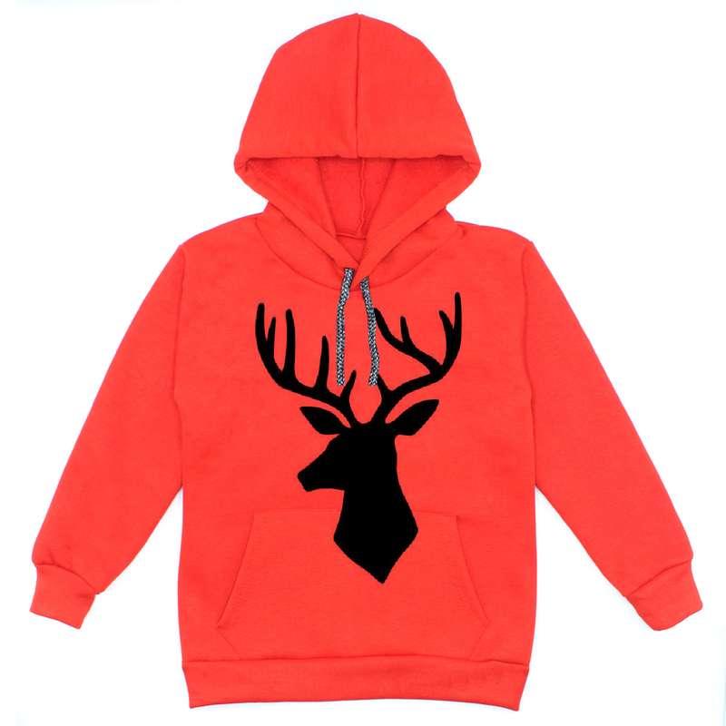 هودی پسرانه مدل گوزن W08 رنگ قرمز