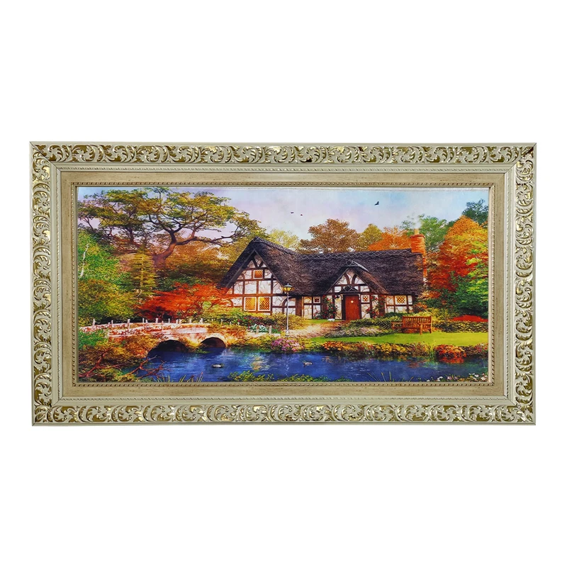 تابلو فرش ماشینی طرح دستبافت مدل خانه و برکه کد 8040