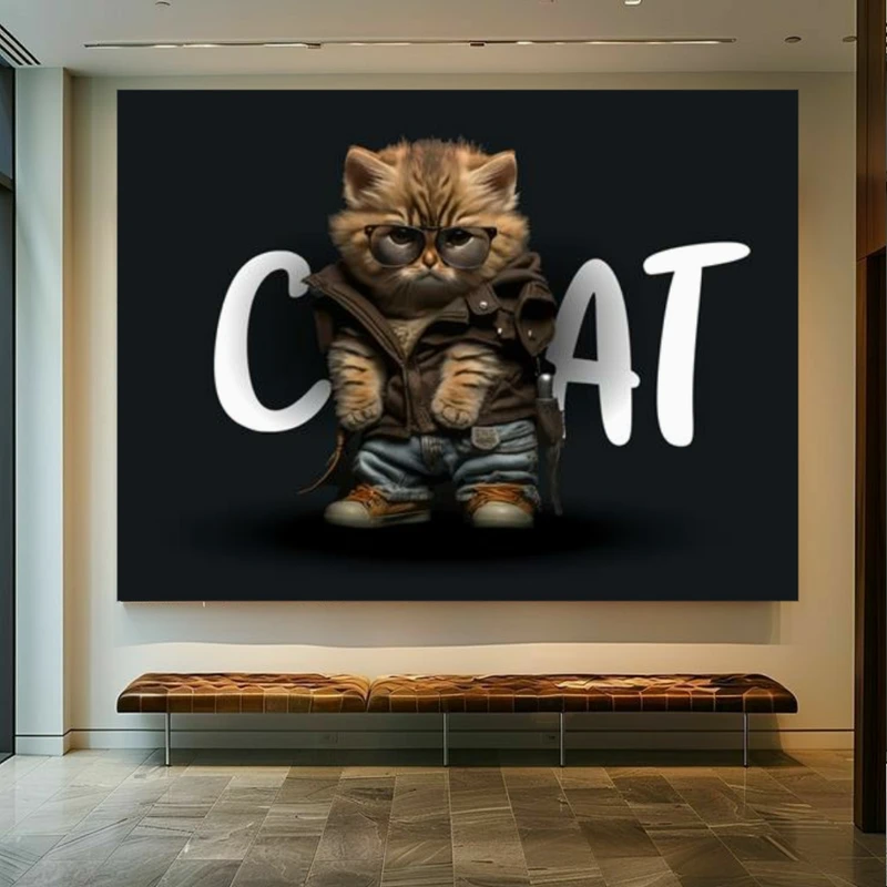 تابلو بوم طرح مخمل گربه مدل گنگ کد PY240