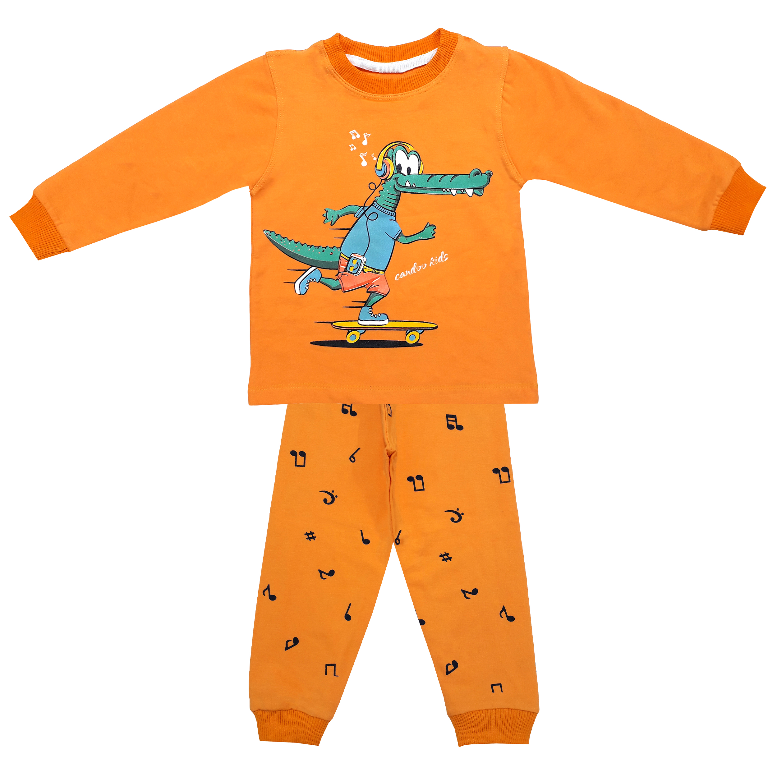 ست تی شرت و شلوار پسرانه مدل تمساح کد 3463 رنگ نارنجی