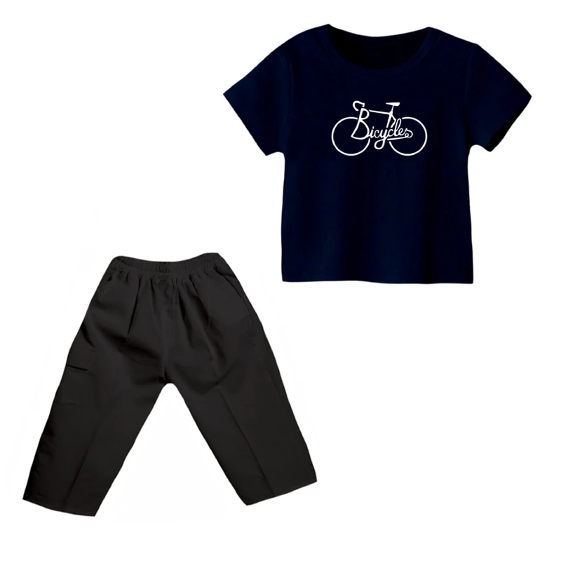 ست تی شرت و شلوارک دخترانه مدل دوچرخه کد ۱۳