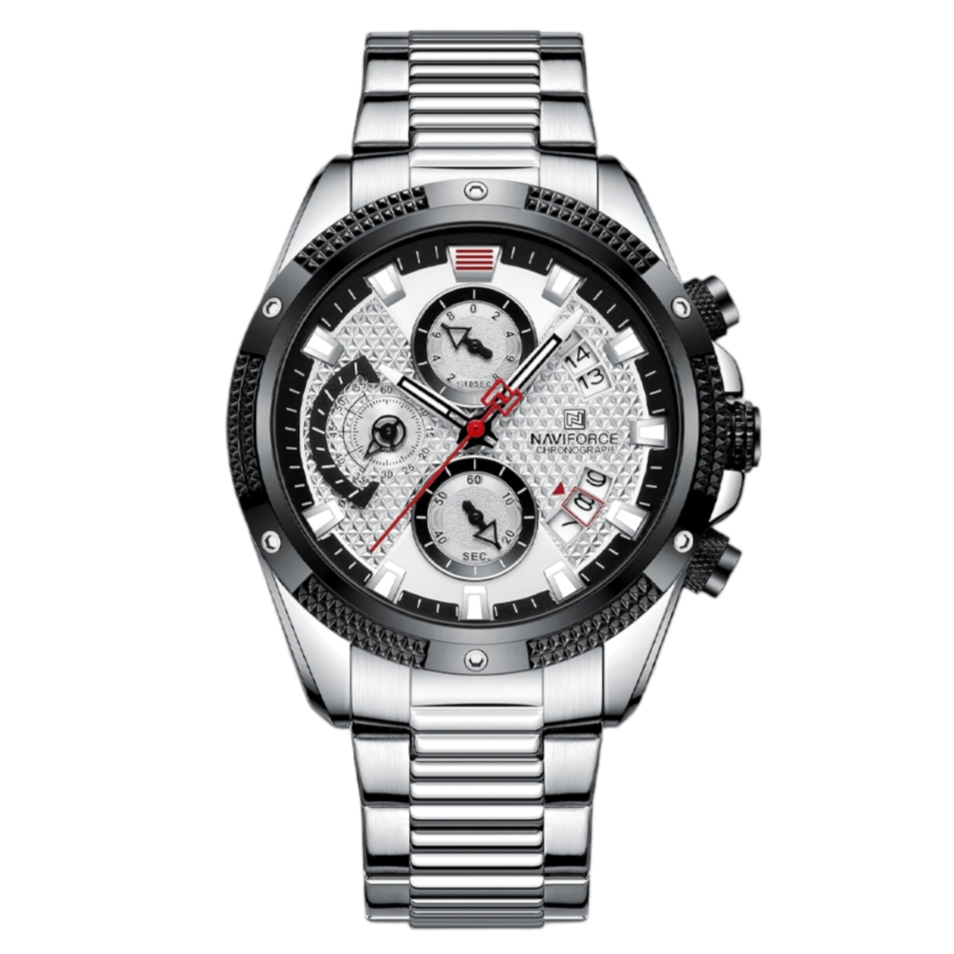 ساعت مچی عقربهای مردانه نیوی فورس مدل سه موتوره کرنوگراف NF8021-S/W ساعت مچی عقربهای مردانه نیوی فورس مدل سه موتوره کرنوگراف NF8021-S/W