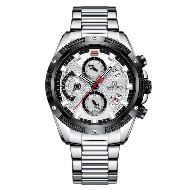 ساعت مچی عقربهای مردانه نیوی فورس مدل سه موتوره کرنوگراف NF8021-S/W ساعت مچی عقربهای مردانه نیوی فورس مدل سه موتوره کرنوگراف NF8021-S/W