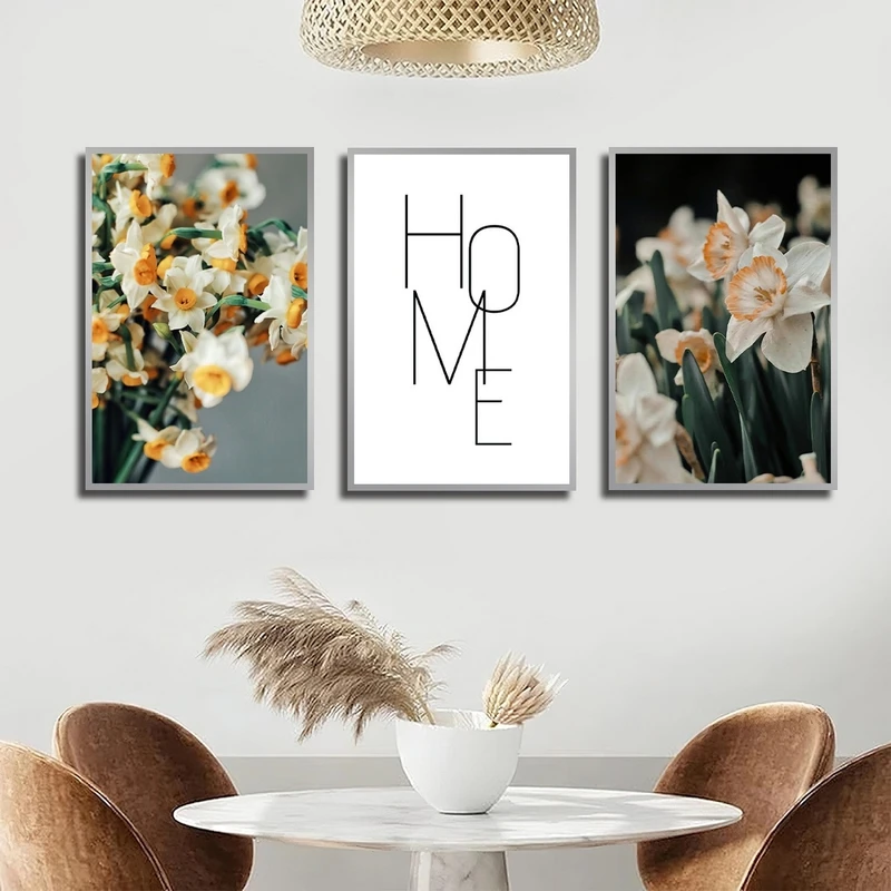 تابلو بکلیت طرح HOME و گل نرگس مدل SI-2258 مجموعه 3 عددی