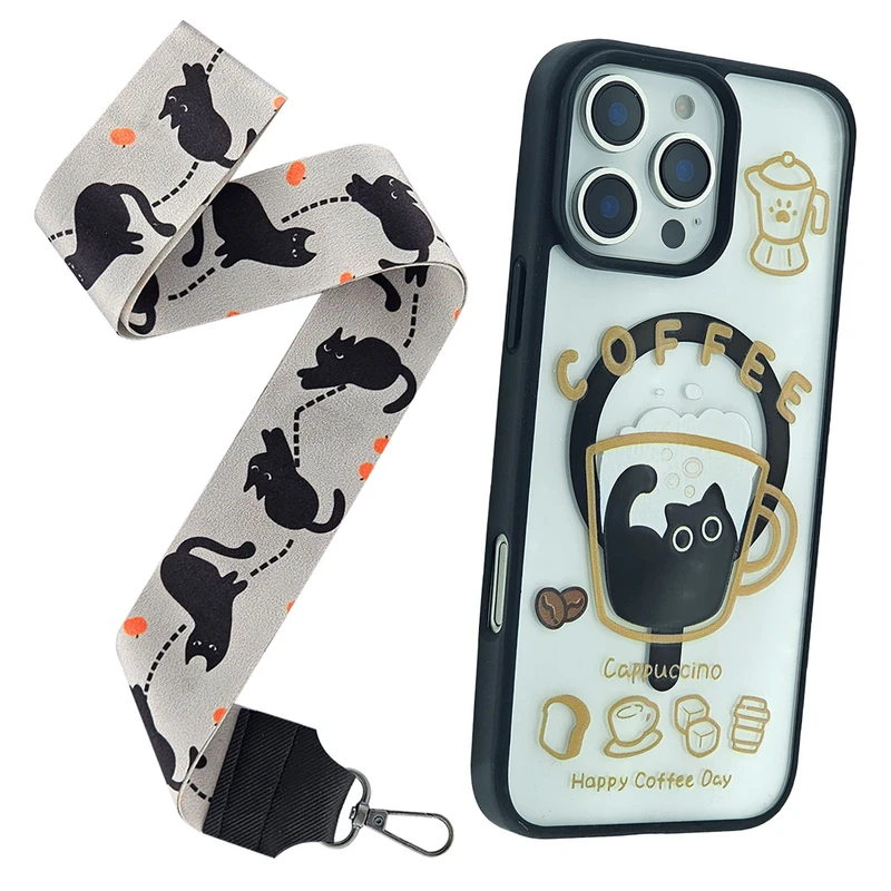 کاور فون کیس مدل مگ سیف کد کافی 01 مناسب برای گوشی موبایل اپل Iphone 16pro به همراه بند آویز