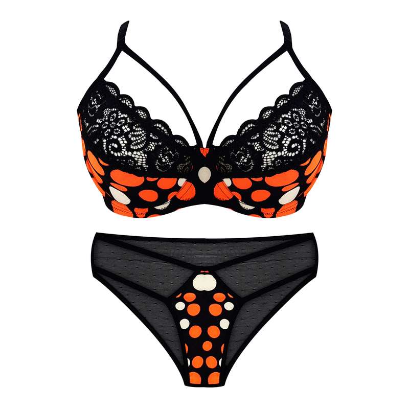 ست شورت و سوتین زنانه مدل خال دار رنگ نارنجی