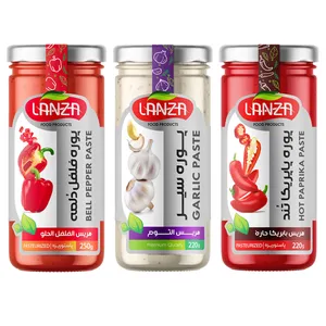 میکس پوره سیر لانزا - 220 گرم و پوره فلفل دلمه لانزا - 250 گرم و پوره پاپریکا تند لانزا - 220 گرم بسته 3 عددی