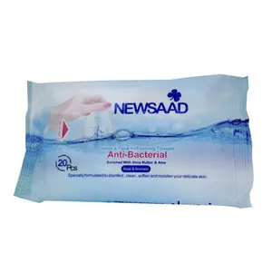 دستمال مرطوب دست و صورت آنتی باکتریال نیوساد مدل بالشتی بسته 20 عددی