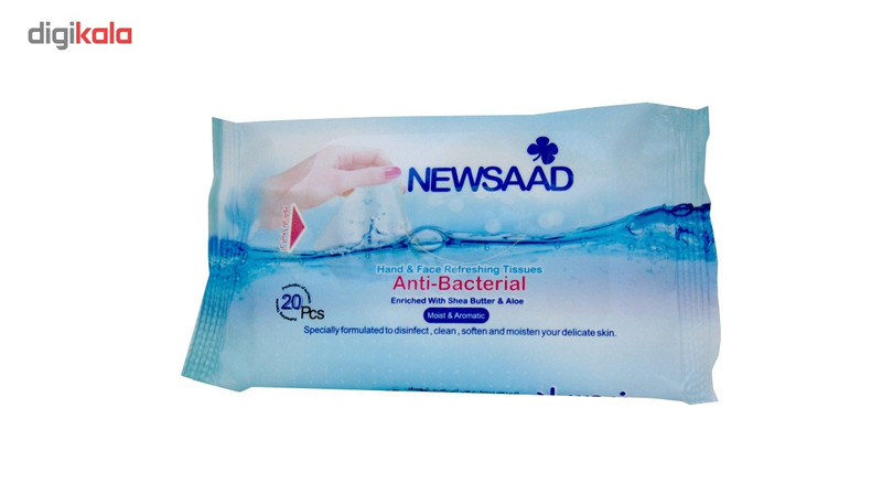 دستمال مرطوب دست و صورت آنتی باکتریال نیوساد مدل بالشتی بسته 20 عددی دستمال مرطوب دست و صورت آنتی باکتریال نیوساد مدل بالشتی بسته 20 عددی