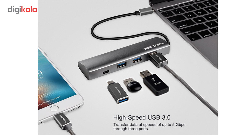 هاب4 پورت USB-C به همراه Power Delivery ویولینک مدل WL-UH3047C1