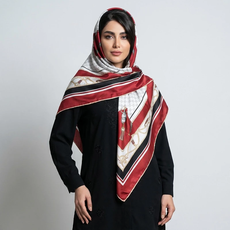 روسری زنانه مدل ابریشم مزونی طرح زنجیری کد 9807