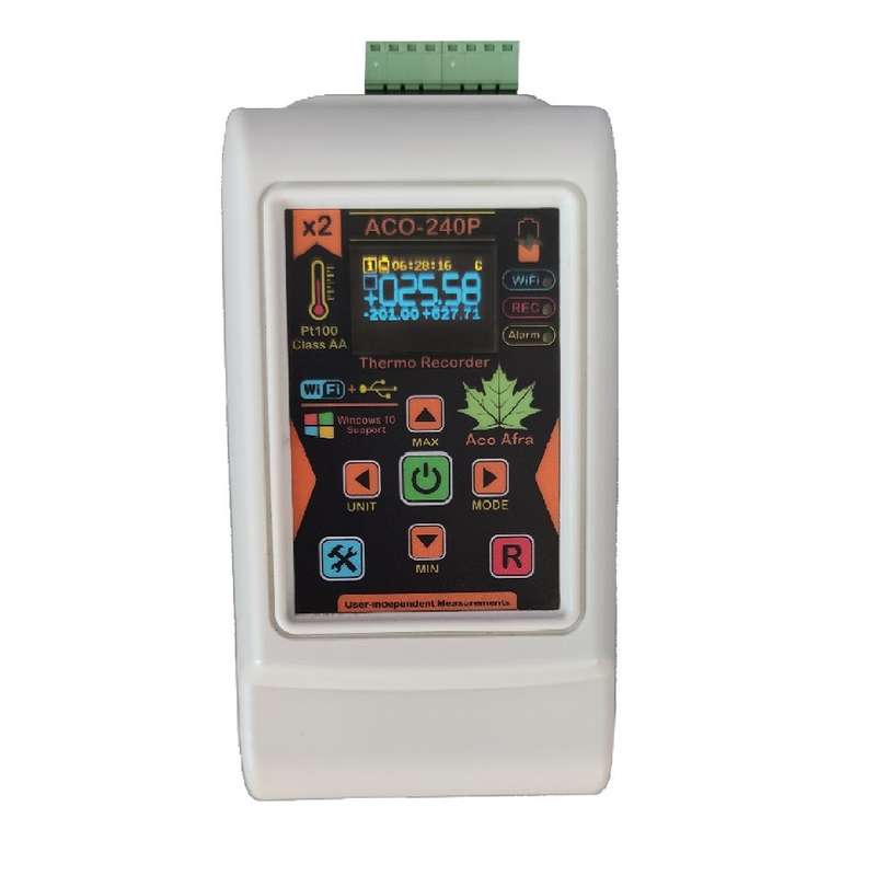 دیتالاگر دوکاناله دما پرتابل آکو افرا مدلAco-240P