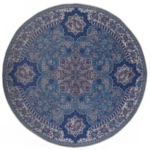 رومیزی ترمه حسینی  ابریشمی طرح نفیس آبی مدل 00-35 قطر 100 سانتیمتر