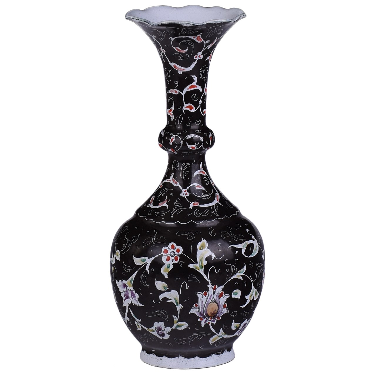 گلدان مسی میناکاری صالحی زاده طرح باغ شب مدل 01- 33 ارتفاع 15سانتی متر