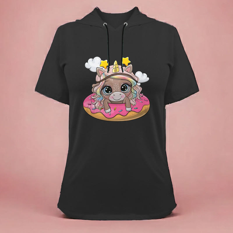 تی شرت کلاه دار  آستین کوتاه زنانه مدل G1402092311 رنگ مشکی