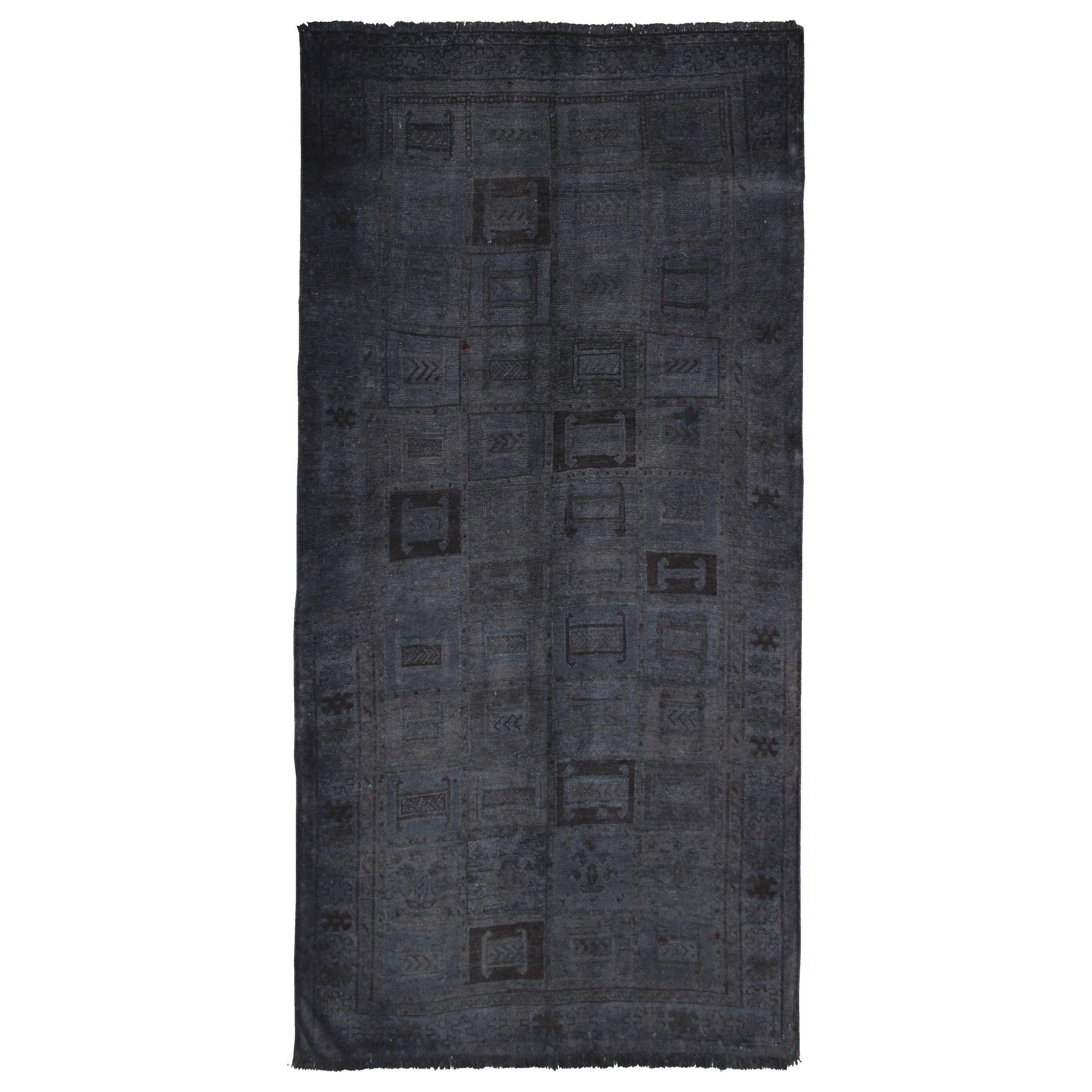 فرش دستبافت رنگ شده کناره طول سه متر طرح وینتج کد 18201