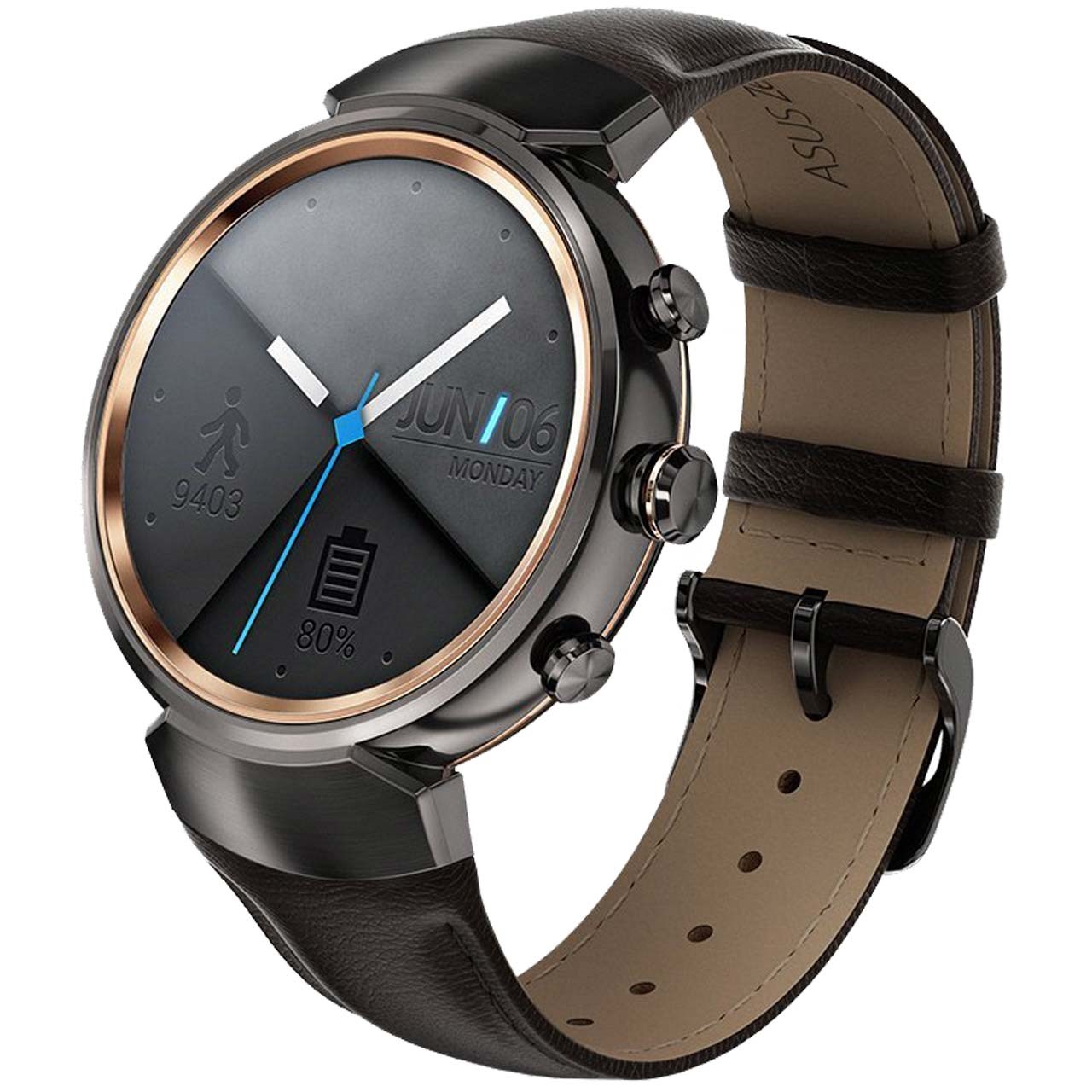 ساعت هوشمند ایسوس زن واچ 3 مدل WI503Q Gunmetal With Dark Brown Leather Band