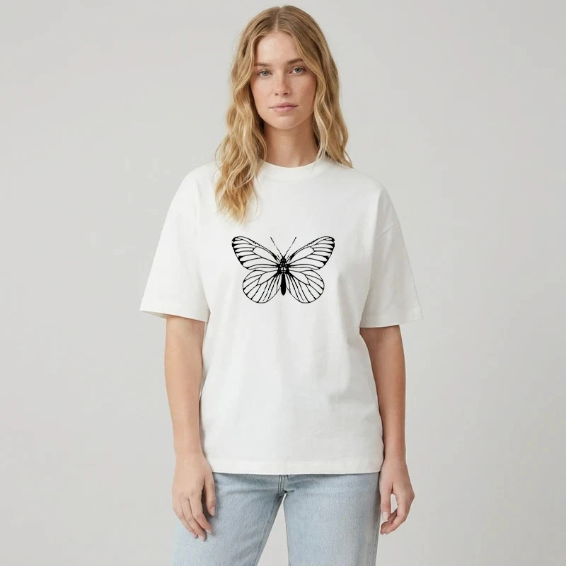 تی شرت آستین کوتاه زنانه پنبه طرح پروانه