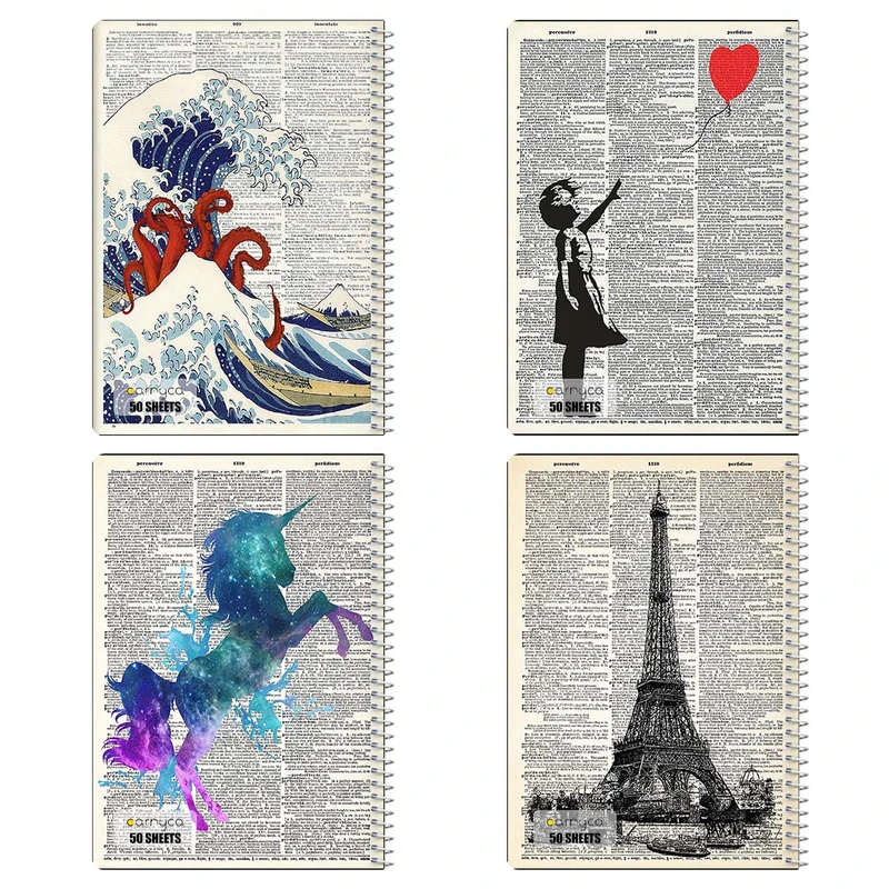 دفتر نقاشي 50 برگ کارنيکا طرح روزنامه وینتج Vintage Newspaper کد 97217 مجموعه 4 عددی