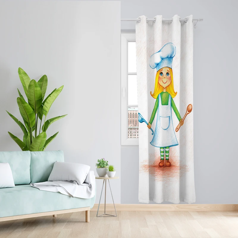 پرده طرح سرآشپز مدل مخمل پانچی کد L 363_R Z سایز 140x200 سانتی متر