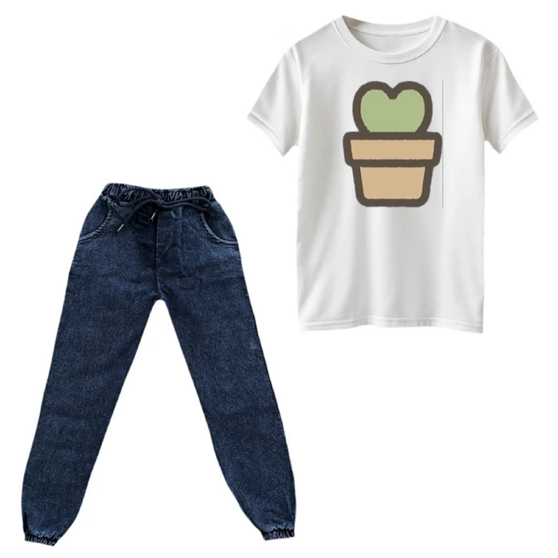 ست تی‌شرت و شلوار دخترانه مدل کاکتوس قلبی