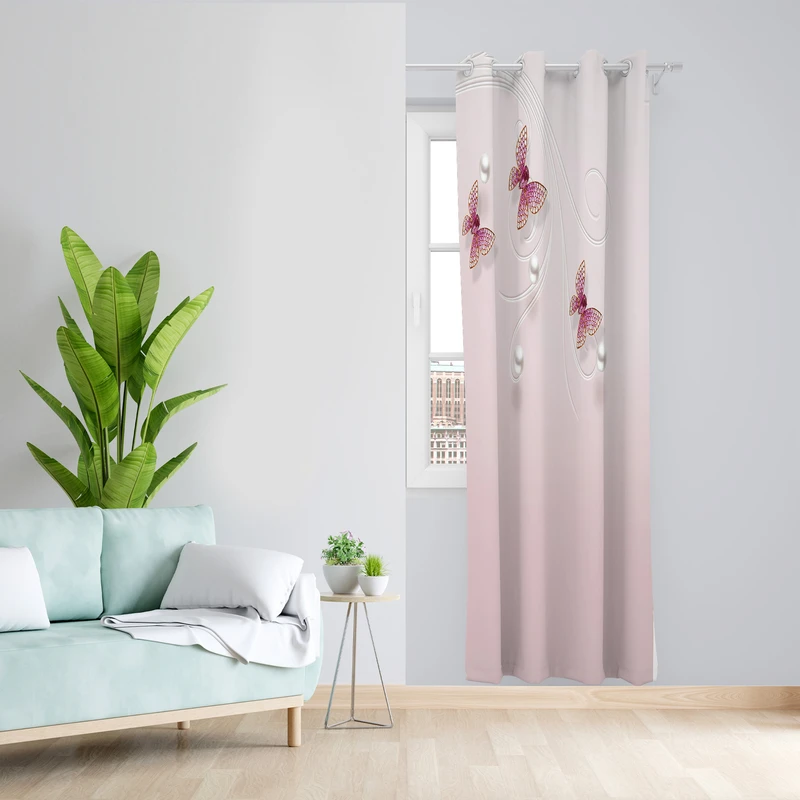 پرده طرح پروانه مدل مخمل پانچی کد L 245 Z سایز 140x200 سانتی متر