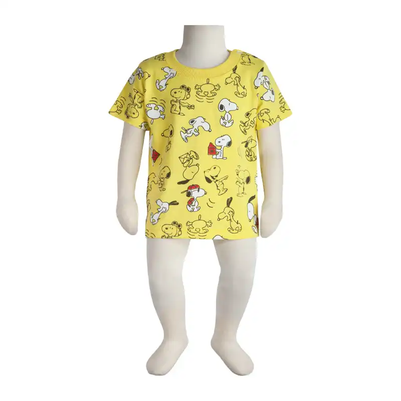 تی شرت آستین کوتاه نوزادی آدمک مدل  اسنوپی کد 150003 نگ زرد لیمویی