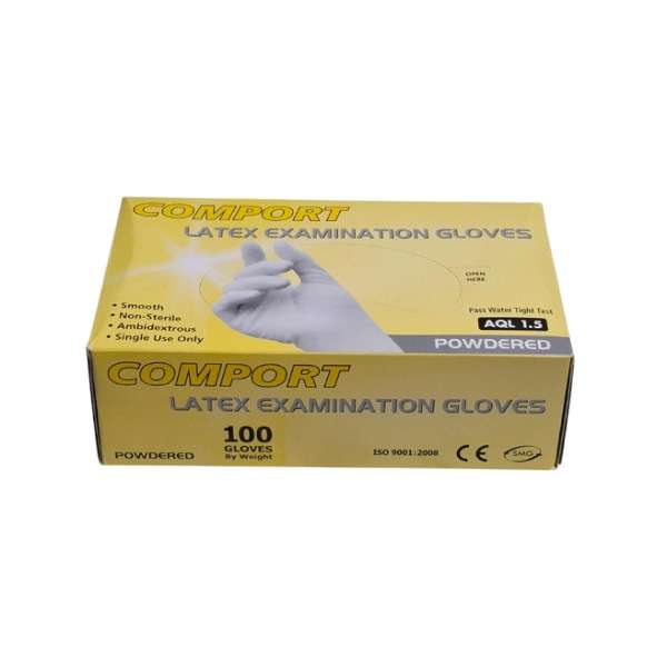 دستکش لاتکس کامپورت مدل AQL سایز لارج بسته ۱۰۰ عددی