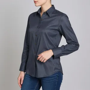 شومیز آستین بلند یقه برگردان زنانه مدل 006 رنگ سرمه‌ای