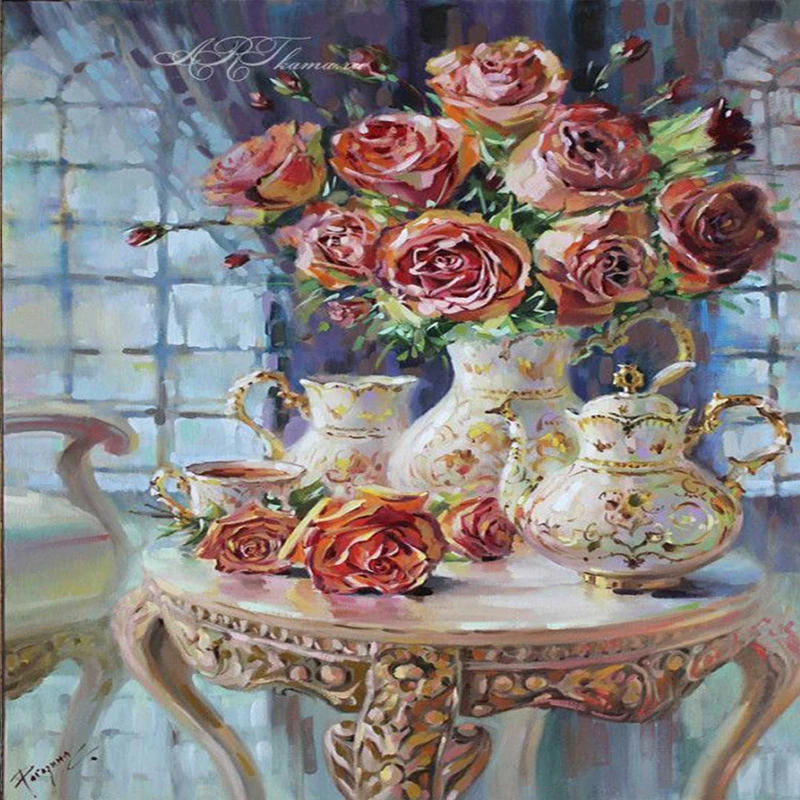 مگنت طرح نقاشی گل رز و گلدان کلاسیک کد wmg1590
