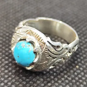 انگشتر نقره مردانه مدل سنگ فیروزه نیشابور کد 30