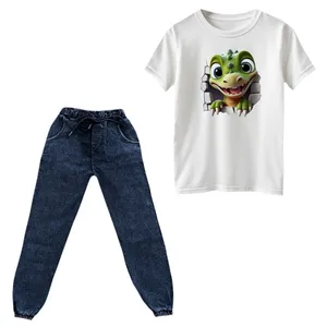 ست تی‌شرت و شلوار پسرانه مدل دایناسور کد ۸ رنگ سفید