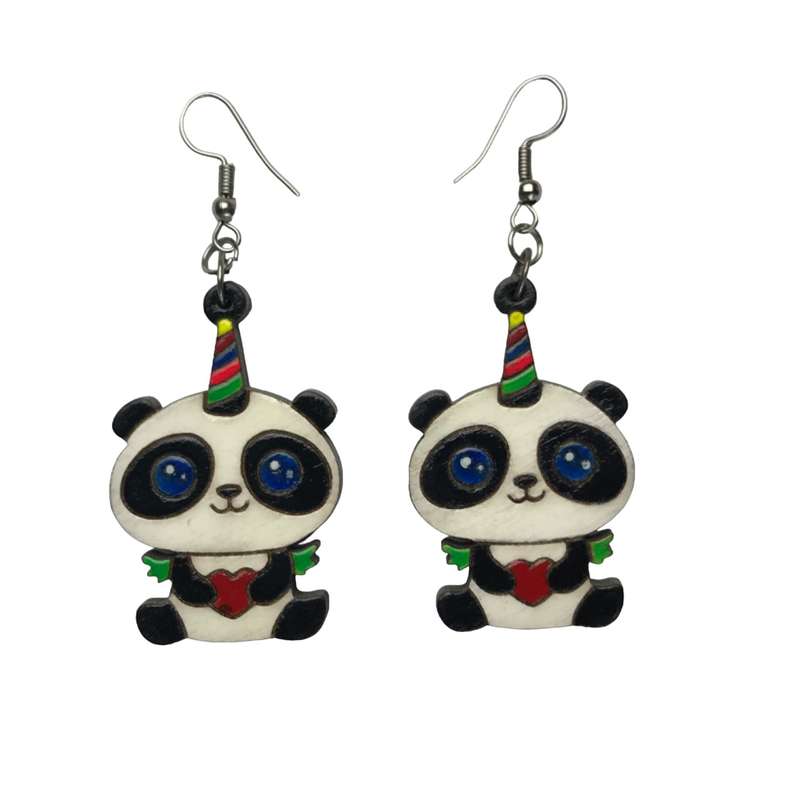 گوشواره دخترانه مدل بلک لایت طرح پاندا گوشواره دخترانه مدل بلک لایت طرح پاندا