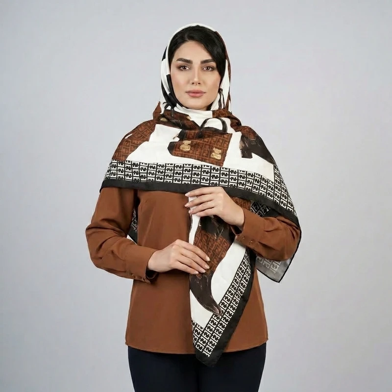 روسری ابریشم توییل زنانه طرح حروف دست دوز  با طول و عرض 130*130 سانتی‌متر