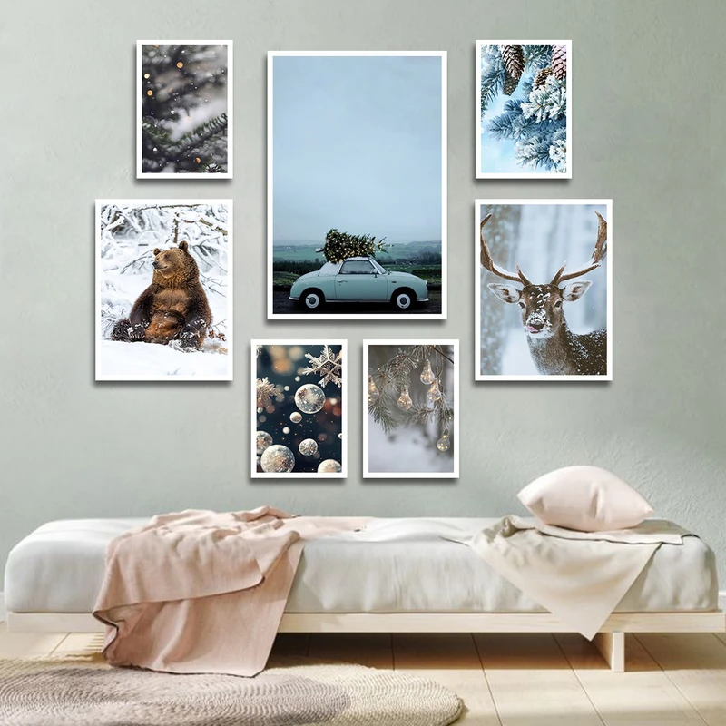 تابلو بکلیت طرح مدرن حیات وحش و طبیعت زمستان مدل W-1658 مجموعه 7 عددی