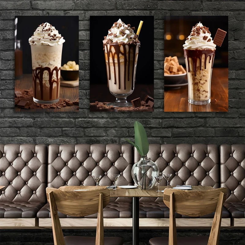 تابلو شاسی بکلیت طرح کافی شاپ و بستنی شکلاتی مدل SH-1255 مجموعه 3 عددی