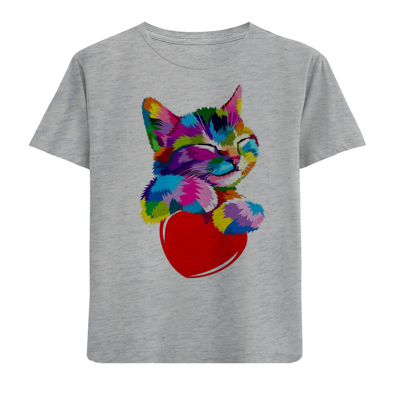تی شرت آستین کوتاه دخترانه مدل گربه کد N17