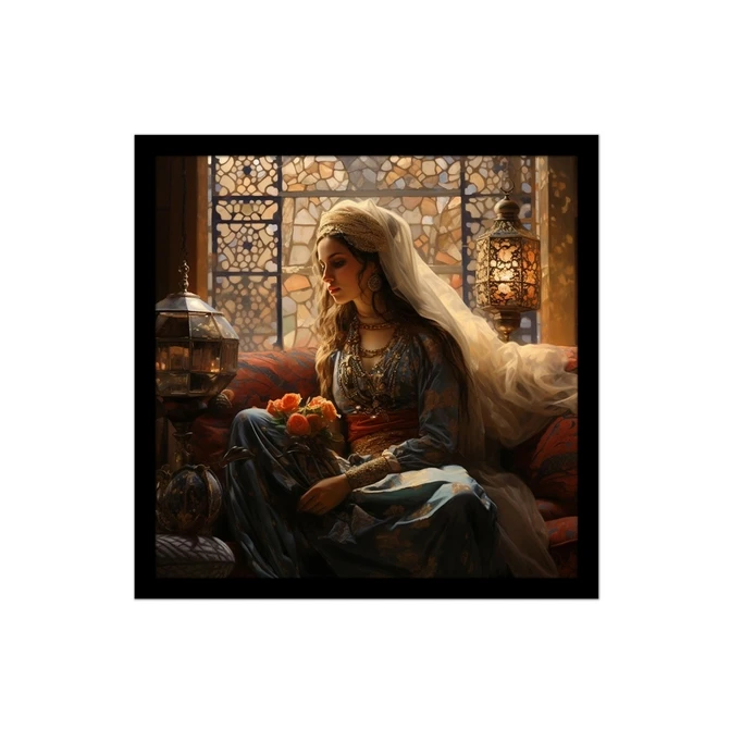 تابلو نوری بکلیت طرح نقاشی بانوی شرقی مدل لایت باکس B-MID-20872