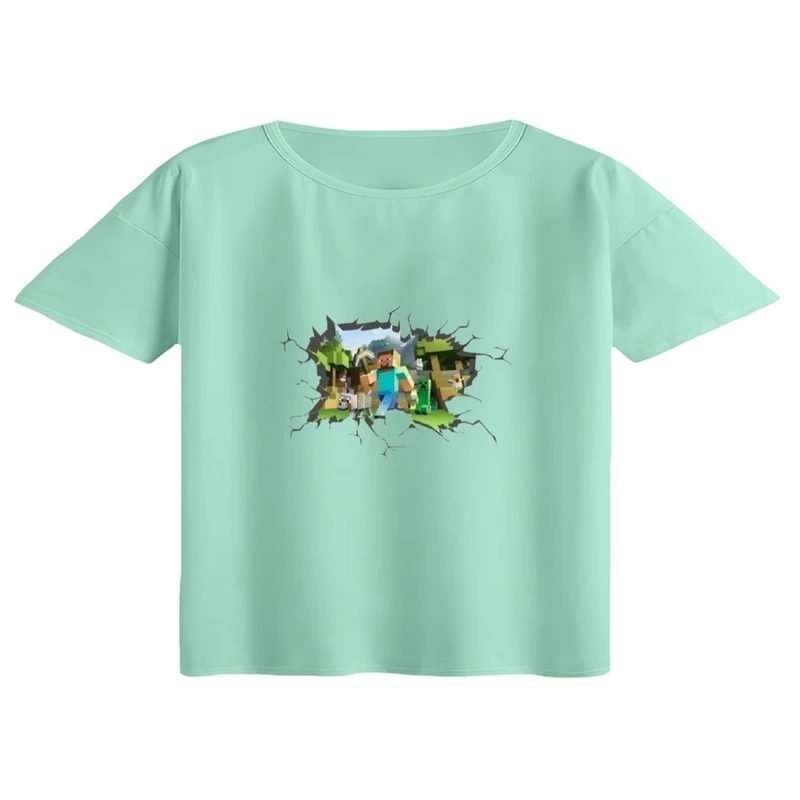 کراپ تی‌شرت آستین کوتاه زنانه مدل ماینکرفت کد۶